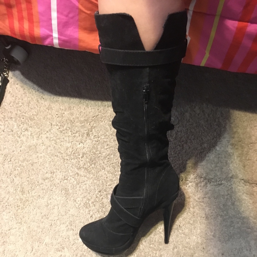 Faux suede heeled boots